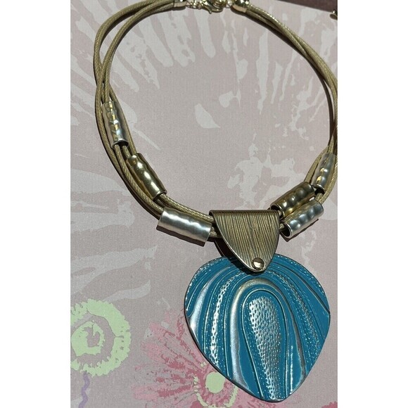 Necklace Pendant Blue & Gold Statement Women’s Large Costume Y2K Fairycore - Picture 3 of 10